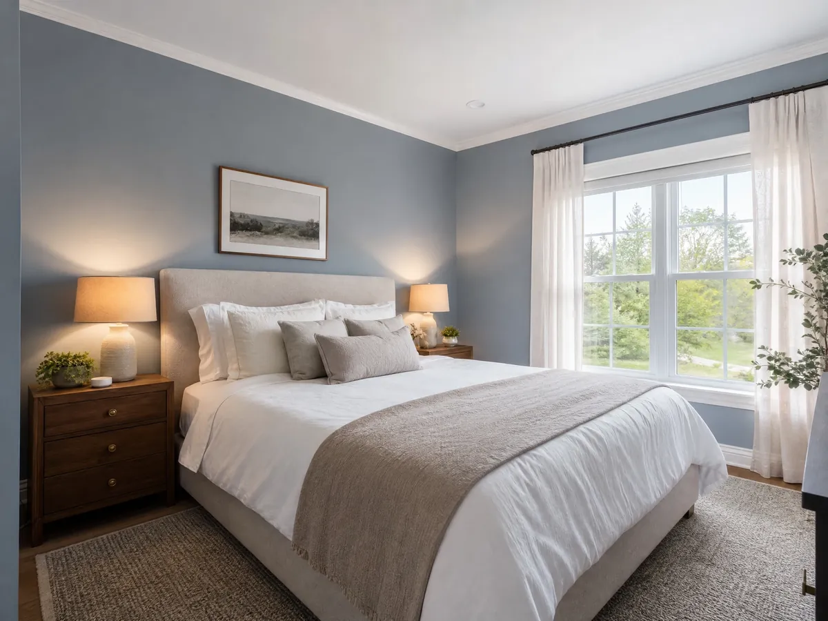 Interior colour inspiration: muted blue-gray bedroom walls